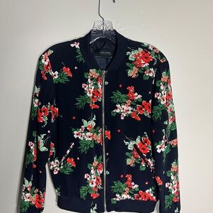Zara Women's Black Floral Bomber Jacket